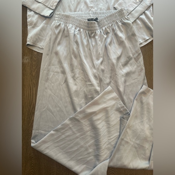 NWT NASTY GAL SATIN OVERSIZED TWO PIECE PAJAMA DUSTY BLUE - Size 8 SKU:562 - Picture 3 of 9